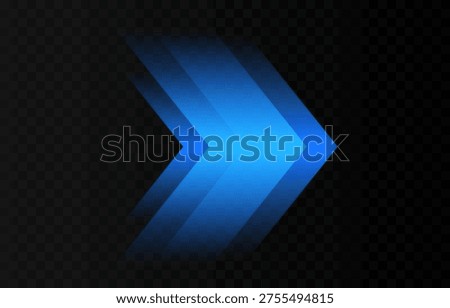 Glowing blue arrows PNG. Dynamic glowing arrows showing speed and motion. Neon arrows PNG.
