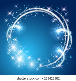 Glowing blue background with sparkle stars round frame