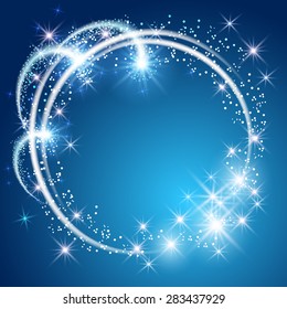 Glowing blue background with sparkle stars round frame