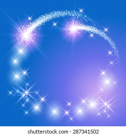 Glowing blue background with sparkle stars round frame