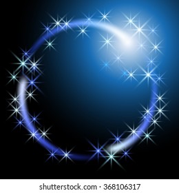 Glowing blue background with sparkle stars round frame