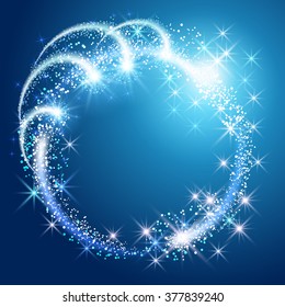 Glowing blue background with sparkle stars round neon frame