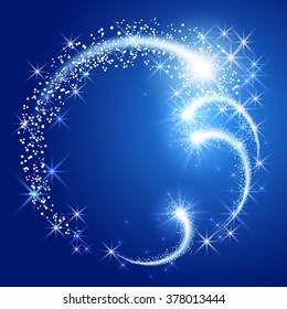 Glowing blue background with sparkle stars round neon frame
