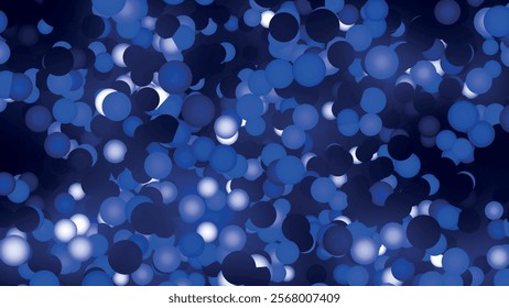 Glowing blue balls glow and fly in space. Abstract creative background with neon glowing multicolored spheres. Vector composition of glowing balls.