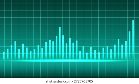 Glowing blue bar graph on grid background represents data analysis and growth