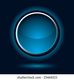 Glowing blue and black button with a drop shadow
