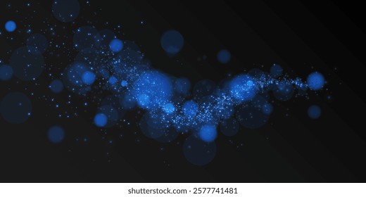 A glowing blue bokeh effect on a dark background, creating a futuristic, magical, and dreamy atmosphere. The sparkling light particles resemble a cosmic or fantasy-like energy flow.