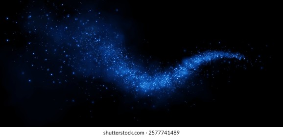 A glowing blue bokeh effect on a dark background, creating a futuristic, magical, and dreamy atmosphere. The sparkling light particles resemble a cosmic or fantasy-like energy flow.