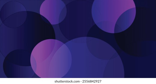 Glowing blue and bubble purple colors shiny overlapping circles composition on dark background, magic style light effects abstract design template