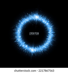 Glowing blue circle frame with light effect. Luxury shiny circle twinkle on transparent background.
