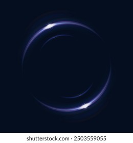 Glowing blue circle on dark background. Glowing ring with bright backlight. Round blue frame with bright shine. Luxury element for advertising. Vector