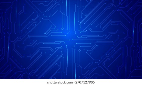Glowing Blue Circuit Board Background. Bright blue circuit board pattern with glowing lines and modern tech connections.