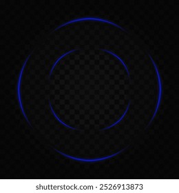 Un marco circular de neón azul brillante con bordes suaves y claros sobre un fondo transparente. Ideal para Elementos de diseño tecnológicos, futuristas o digitales.