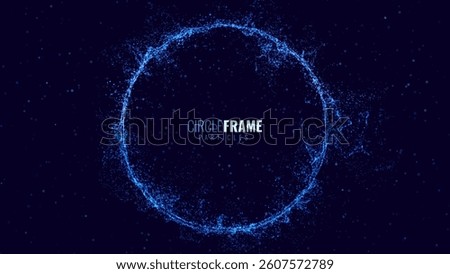 Glowing Blue Circular Particle Frame With Abstract Energy Flow On Dark Background. Ideal For Tech, Music, Science, Or Futuristic UI Concepts. Vector Illustration.