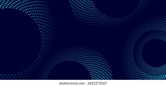 Glowing blue circular and spiral dotted lines abstract tech geometric background. Vector futuristic minimal banner design