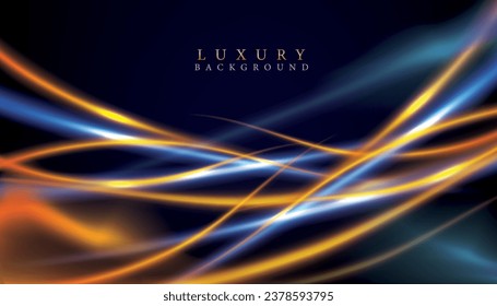 glowing blue color and yellow color light curve waves lines and dark background,vector illustration luxury glittering modern pattern design element.
