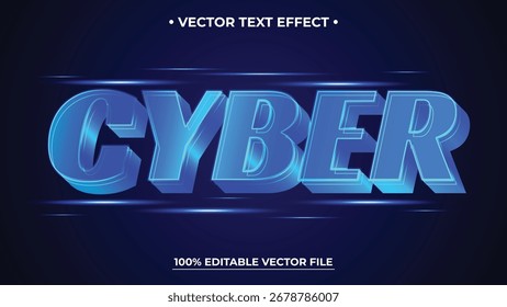Gráfico de Vector de efecto de texto cibernético azul brillante