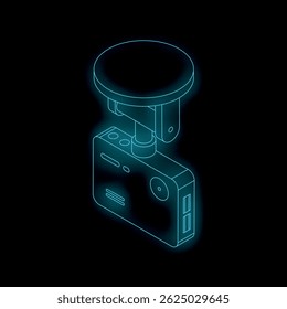 Glowing blue dashcam icon with suction cup mount on black background