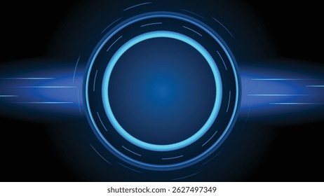 Glowing blue digital circle with dynamic lines.
