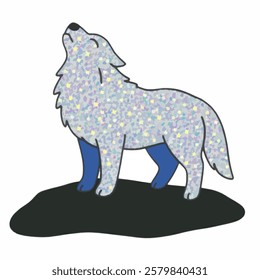 A glowing blue dog warewolf wolf howling on a moonlit hill, shimmering with stardust.