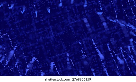 Glowing blue dots form wavy vertical lines in this dark vector background, creating a digital data flow effect. The center is darker, suggesting a network visualization.