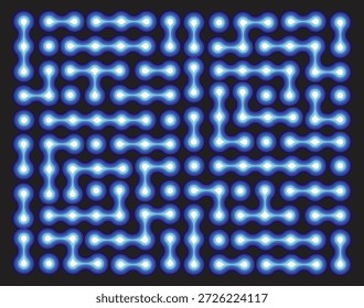 Glänzende blaue Punkte und Linien bilden ein komplexes, abstraktes Muster auf schwarzer Hintergrundgrafik.