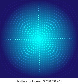 Fondo de rejilla punteada azul brillante con luz central radiante y patrón digital futurista