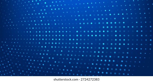 Textura pontilhada azul brilhante. Papel de parede curvo abstrato da grade de pontos. Plano de fundo do padrão de meio-tom do círculo. Fundo marinho escuro para tecnologia, negócios, ciência, saúde, design de medicina. Vetor