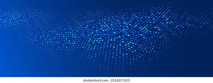 Fondo de pantalla de puntos azules. Abstractas textura de rejilla de puntos redondos curvados. Fondo de patrón de semitono de círculo. Fondo marino oscuro para tecnología, negocios, ciencia, salud, diseño de medicina. Vector