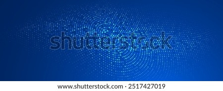 Glowing blue dotted wallpaper. Abstract curved round dot grid texture. Circle halftone pattern background. Dark navy backdrop for technology, business, news, healthcare, medicine design. Vector