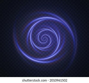 Glowing blue dynamic twirl. Futuristic light strip, line in motion on a transparent background. Electric power current conductor. Vector PNG.	