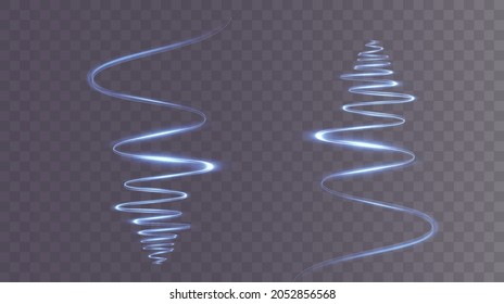 Glowing blue dynamic twirl. Futuristic light strip, line in motion on a transparent background. Electric power current conductor. PNG.