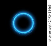 Glowing blue electric ring with lightning sparks on a black background. Vector illustration of a circular thunder effect, creating a powerful energy aura. Perfect for sci-fi or tech designs.