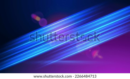 Glowing blue fast motion speed lines. Colorful light trails with motion effect. Vector illustration of high speed light effect on black background.