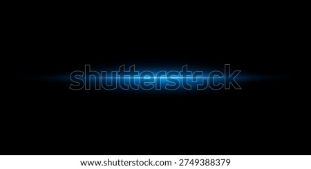 Glowing blue flare laser, Light blue effect reflections, neon beam over dark abstract background, shine speed flash of light, and sparks 