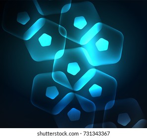 Glowing blue glass transparent pentagans, geometric abstract digital background. Vector illustration