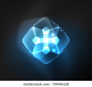 Glowing blue glass transparent pentagans, geometric abstract digital background. Vector illustration