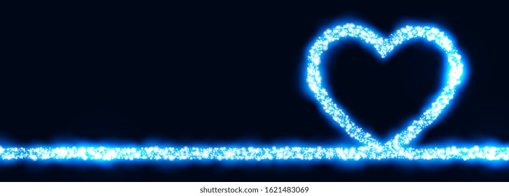 glowing blue heart made with sparkle banner design