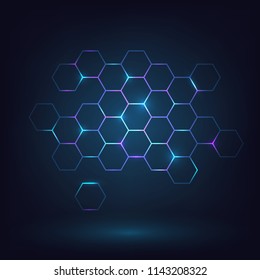 Glowing blue hexagon element, technology