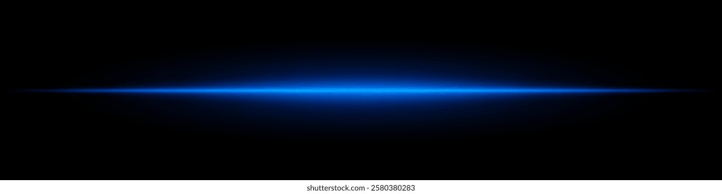 Glowing blue horizontal light beam on a dark background. Futuristic laser effect, energy burst, neon illumination, and sci-fi digital glow concept.