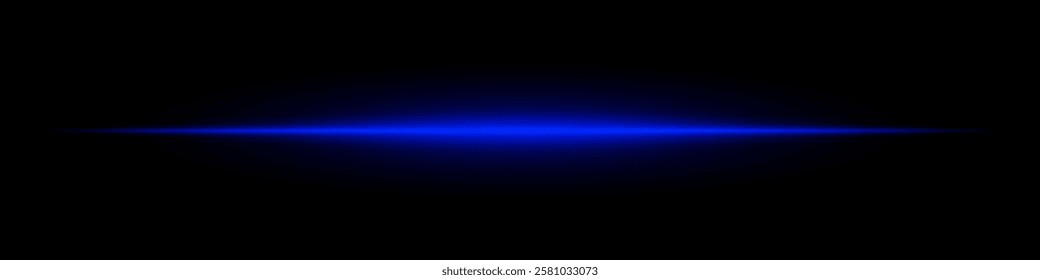 Glowing blue horizontal light beam on a dark background. Futuristic laser effect, energy burst, neon illumination, and sci-fi digital glow concept.