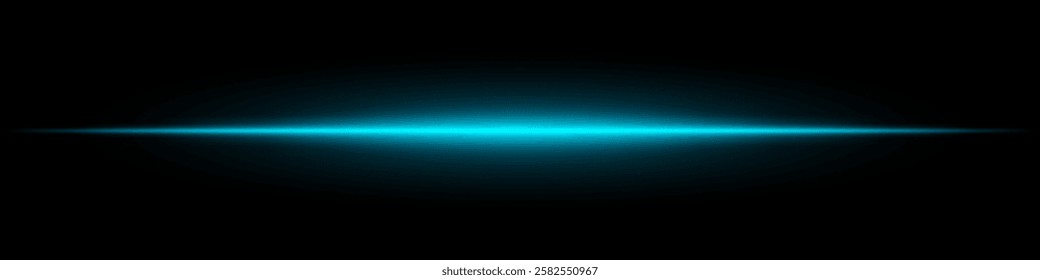 Glowing blue horizontal light beam on a dark background. Futuristic laser effect, energy burst, neon illumination, and sci-fi digital glow concept.