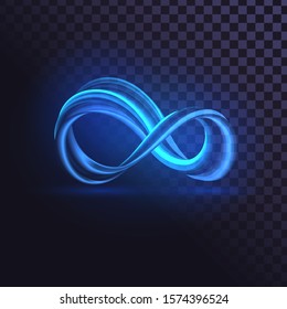Glowing blue infinity sign with stripes, futuristic swirling ring.
