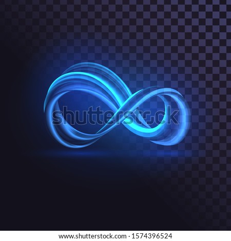 Glowing blue infinity sign with stripes, futuristic swirling ring.