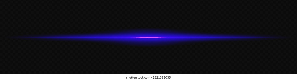 Glowing blue laser beam horizontally across a dark transparent background, creating a futuristic and high-tech visual effect. Neon flare, laser lines of light. On a transparent background.