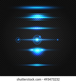 Glowing blue light effects isolated on transparent background. Abstract realistic Sci Fi highlights . Creative , modern concept . Vector illustration . Glowing particles . luminous object set