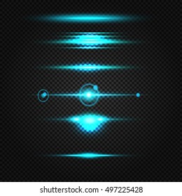 Glowing blue light effects isolated on transparent background. Abstract realistic Sci Fi highlights . Creative , modern concept . Vector illustration . Glowing particles . luminous object set