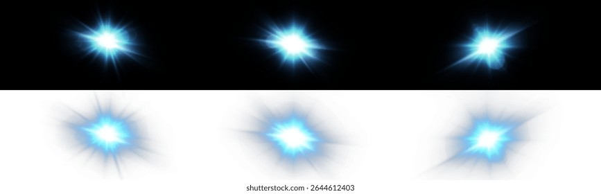 Glowing blue light explodes with bright light, Bright blue sun shines. Special glare effect.PNG	