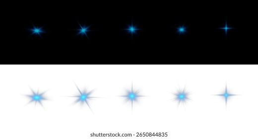 A luz azul brilhante explode com a luz brilhante, o sol azul brilhante brilha. Efeito de brilho especial.PNG