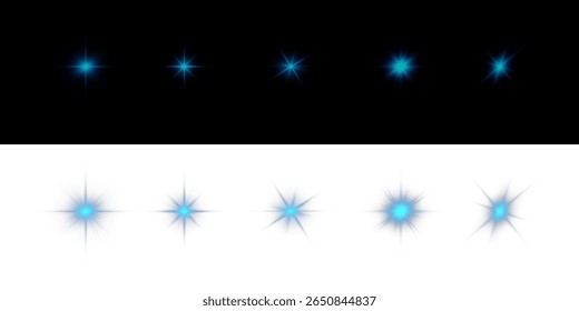 A luz azul brilhante explode com a luz brilhante, o sol azul brilhante brilha. Efeito de brilho especial.PNG